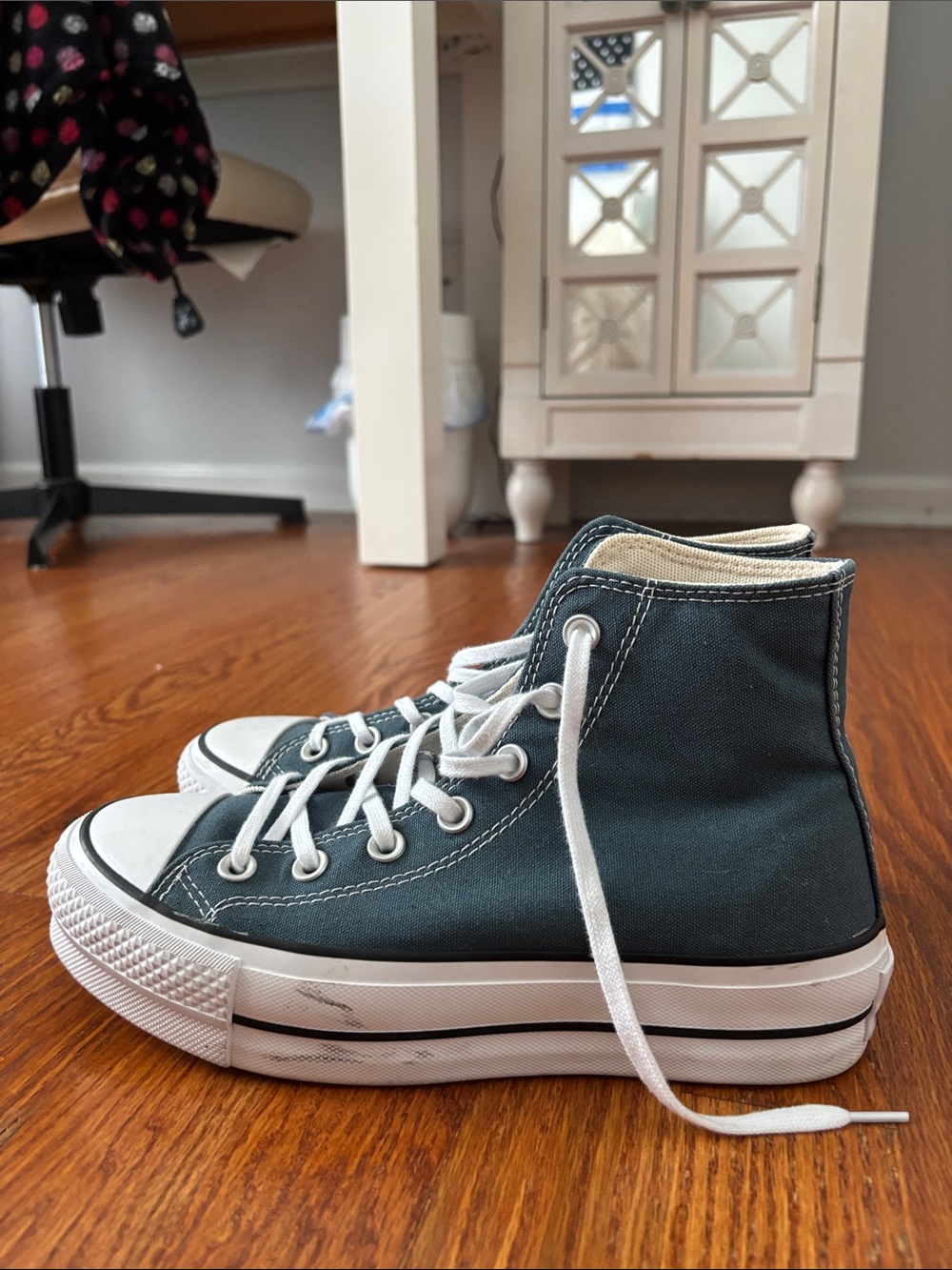 Converse High Top Platform Sneakers in Teal Green and White